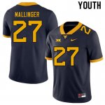 Youth West Virginia Mountaineers NCAA #27 Davis Mallinger Navy Authentic Nike Stitched College Football Jersey WH15F15WI